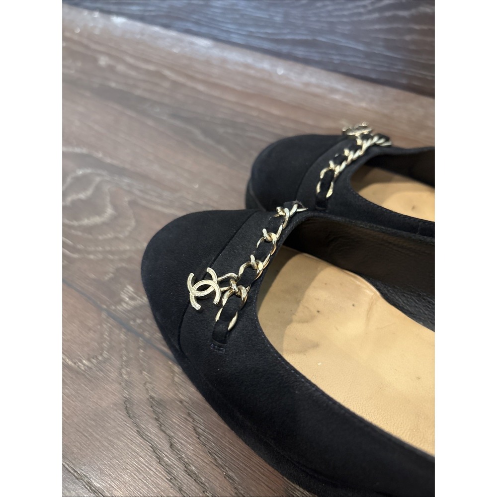 Chanel CC logo Chain Link Cap Toe  Wedge Size 7 1/2 Black - Picture 3 of 9